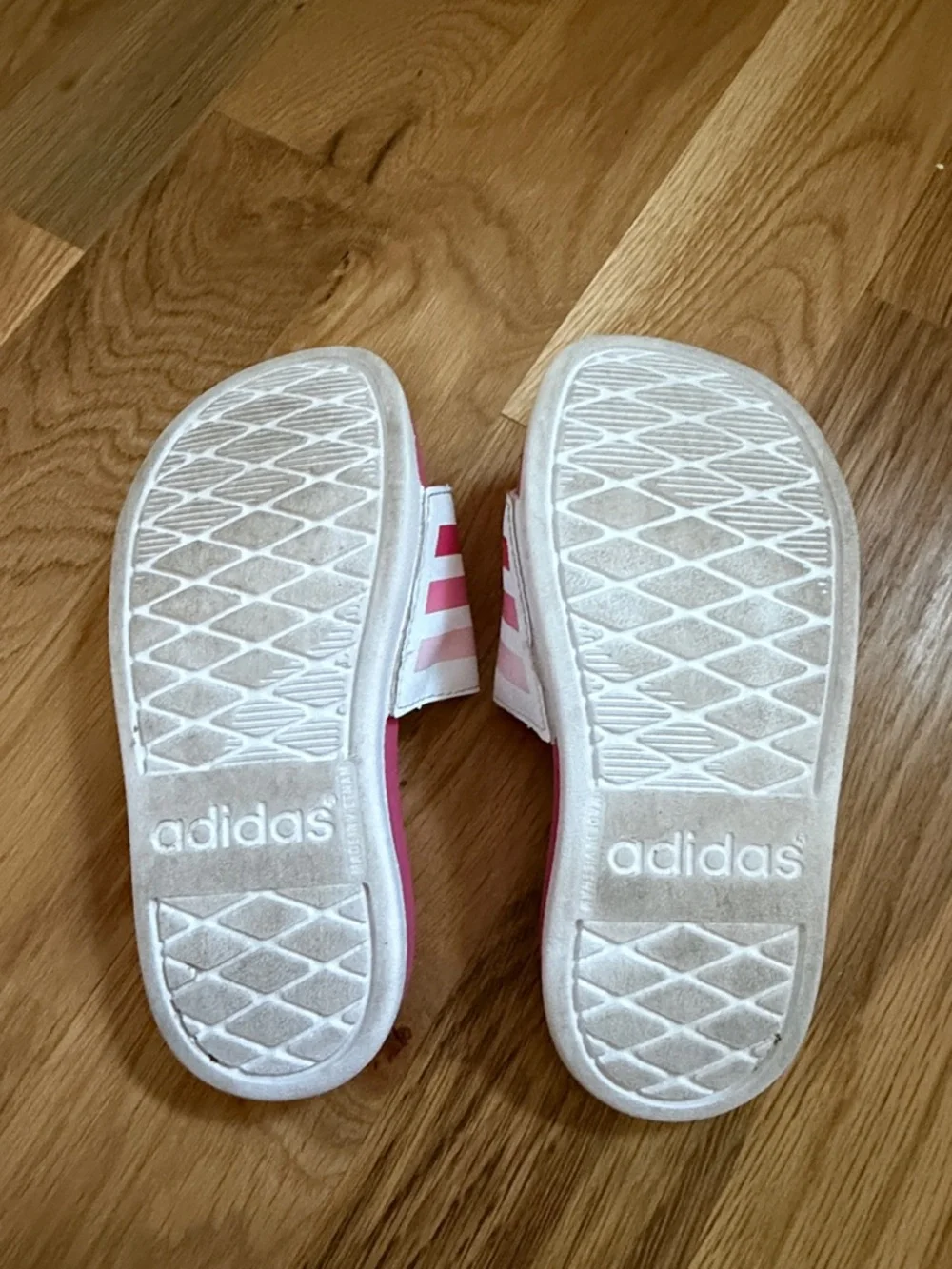 adidas Pink Slide Sandals with White & Light Pink Striped Strap